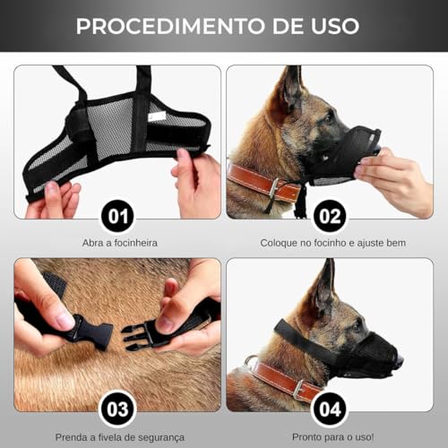 Focinheira Cachorro Nylon Ventilada Ajustável Malha Respirável Antimordida Para Cães Pet P M G GG