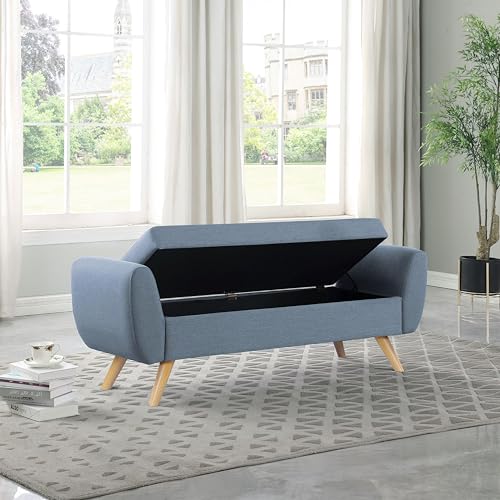 Image of HomePop 60 inch Modern Storage Bench with Wood Legs - French Blue Woven
