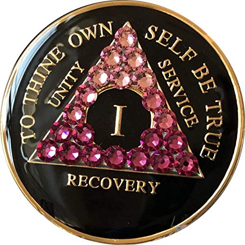 1 año AA medallón negro Tri-Plate color rosa transición Swarovski Crystal Chip Cover