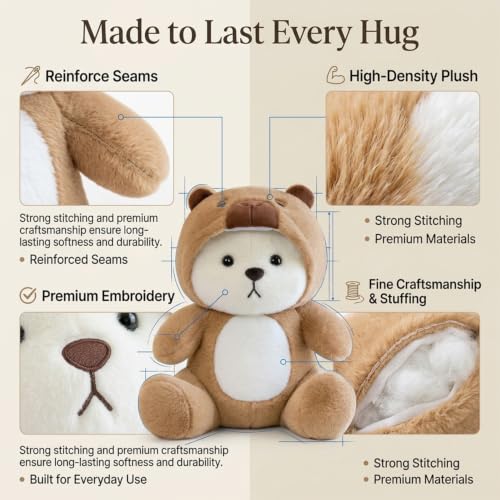 Image of FuzzyTales Hooded Capybara Panda Soft Toy | Soft Stuffed Plush Animal for Kids & Adults | Kawaii Cute Animal Toy for Cuddles & Room Decor | for Birthday Gifts, Thanksgivings and Every Event (35cm)