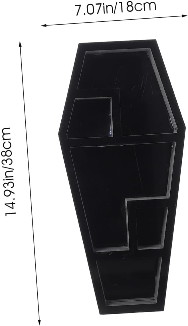 Spooky Coffin Shelf Gothic Decor Organizer for Candles Books Figurines Unique Halloween Storage Rack for Eerie Atmosphere Creepy Collectibles Novelty Decorative Display Shelf