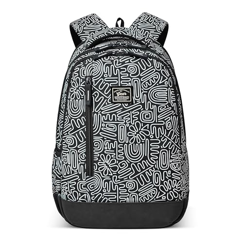 Image of Gear Crafty Doodle 18 inch /32L Large Water Resistant School Bag | Casual Backpack | Daypack | Travel Backpack | Kids Bag for Boys /Girls (Black - Light Grey)