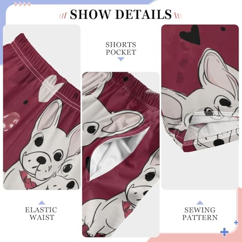 Bulldog Love Hearts Boys Long Pants Soft Trousers Elastic Waist Kids Lounge Bottoms with Pockets S-XL4