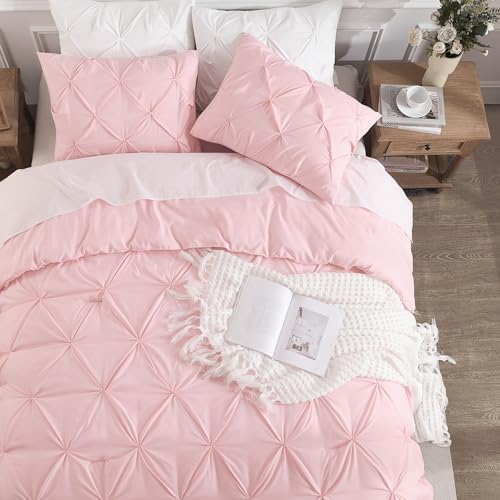 Image of Andency Twin Pinch Pleat Comforter Set (66 inchx90 inch),3 Piece Lightweight Pintuck Bedding Comforters & Sets, Fluffy Down Alternative Comforter with 2 Pillow Shams for All Season,White