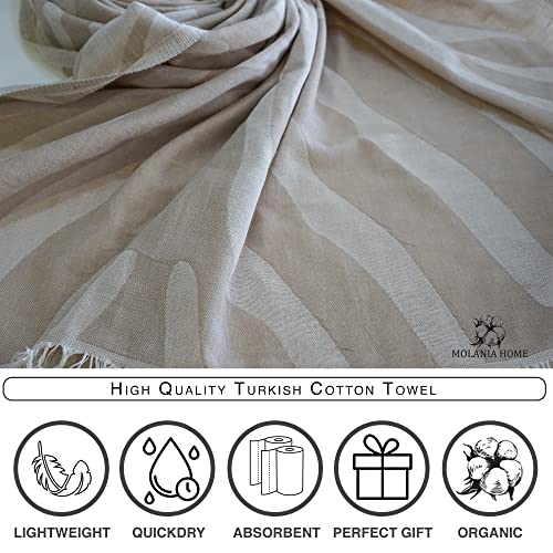 Molania Home Turkish Beach Towel Oversized 37X72, Quick Dry Soft Beach Blanket Large, 100% Organic Turkish Cotton Sand Free, Turkish Bath Towels For Beach, Spa, Pool, Bathroom And Picnic - Light Brown #TOP2