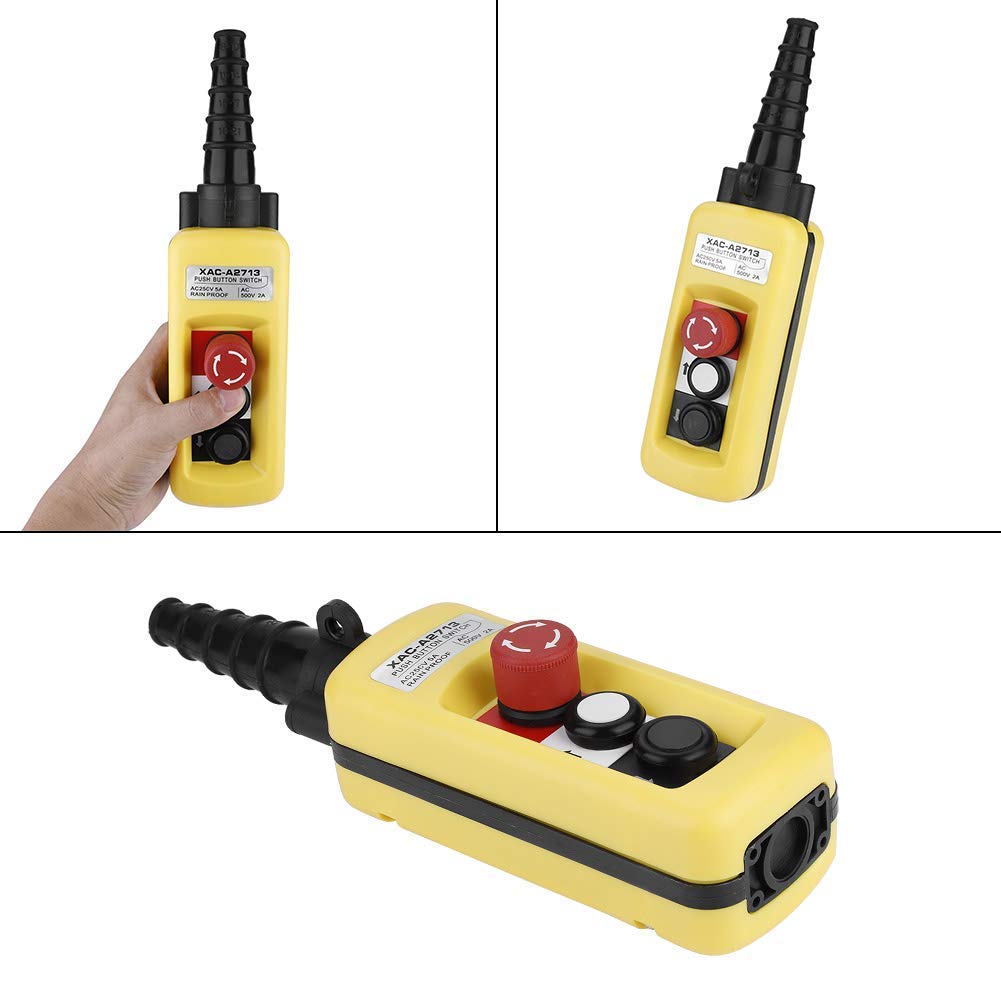Kafuty Interrupteur de Commande de Levage de Grue XAC-A2713 Haut-Bas 2 Boutons avec Commutateur avec Arrêt d'urgence Station de Commande de Suspension de Grue