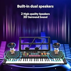 YIWEOG Clavier électronique 61 touches, double haut-parleur, 16 tons, 10 rythmes, 6 instruments de musique de démonstration avec microphone et support de partition, clavier de piano portable pour débu - Les Beatles, Paul McCartney, John Lennon, RIngo Starr, George Harrison YIWEOG Clavier électronique 61 touches, double haut-parleur, 16 tons, 10 rythmes, 6 instruments de musique de démonstration avec microphone et support de partition, clavier de piano portable pour débu – Image 4