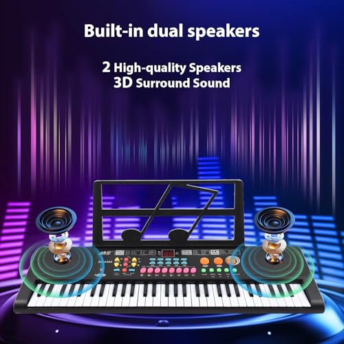 YIWEOG Clavier électronique 61 touches, double haut-parleur, 16 tons, 10 rythmes, 6 instruments de musique de démonstration avec microphone et support de partition, clavier de piano portable pour débu - Les Beatles, Paul McCartney, John Lennon, RIngo Starr, George Harrison YIWEOG Clavier électronique 61 touches, double haut-parleur, 16 tons, 10 rythmes, 6 instruments de musique de démonstration avec microphone et support de partition, clavier de piano portable pour débu – Image 5