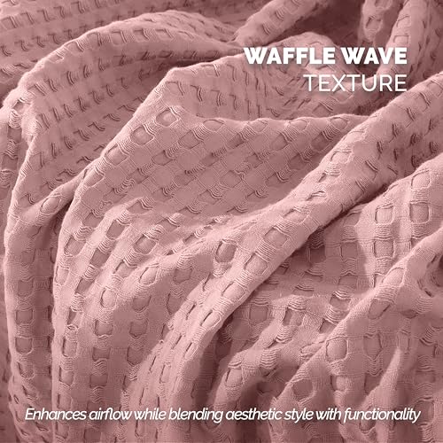 Image of Elegant Comfort Premium 100% Cotton Waffle Blanket - Lightweight Breathable Waffle Weave Bed Blanket - Soft and Warm All Season Blanket for Couch, Sofa and Bed, Full Size 88x88 Inches, Dusty Rose