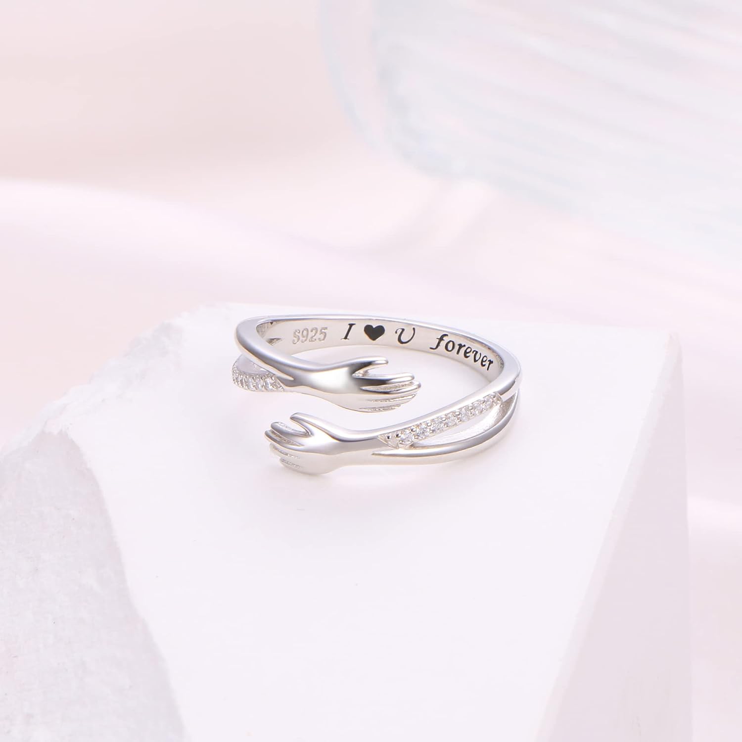 Yearace Hug Ring, S925 Sterling Silver Hug Rings for Women Girl, Hugging Hand Open Promise Ring, Mothers Day Valentine's Day Birthday Gifts