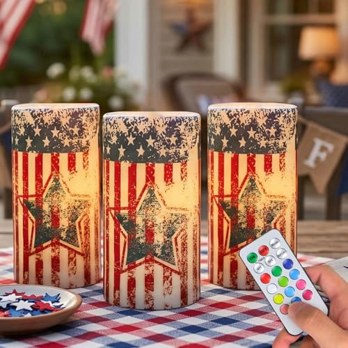 Image of Patriotic Flameless Candles with Timer Remote Set of 3