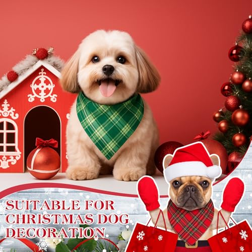Image of Abbylike 50 Pcs Christmas Plaid Dog Bandanas Bulk, Red and Green Gingham