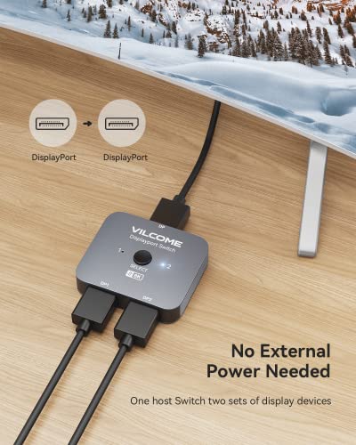 Vilcome Displayport Switch 8K Splitter, Plug & Play, One-Button Switching, Bidirectional Display Port Switcher Box 2 In 1 Out/1 In 2 Out, 8K@30Hz, 4K@120Hz, 2K@144Hz For Pc Host Monitor Laptop Etc #TOP4