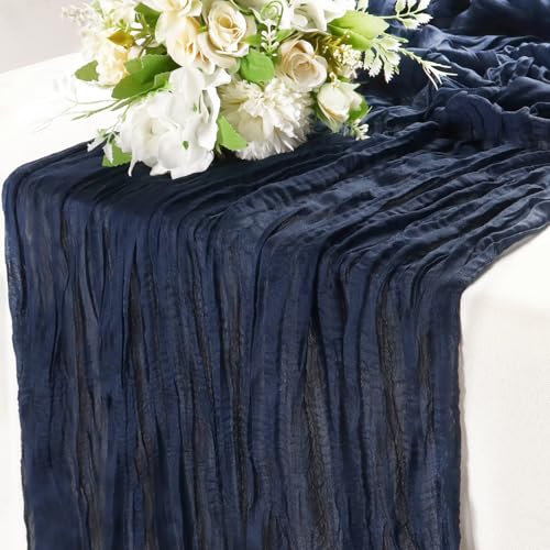 Navy Blue Cheesecloth Table Runner Rustic Back to School Desk Decor, 1Pack