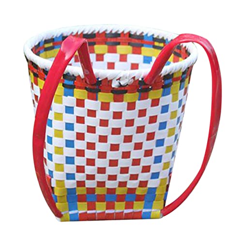 ABOOFAN Hand Knitted Backpack Toy Small Basket Woven Wicker Children's Storage Basket Plastic Woven Ethnic Style Random Color