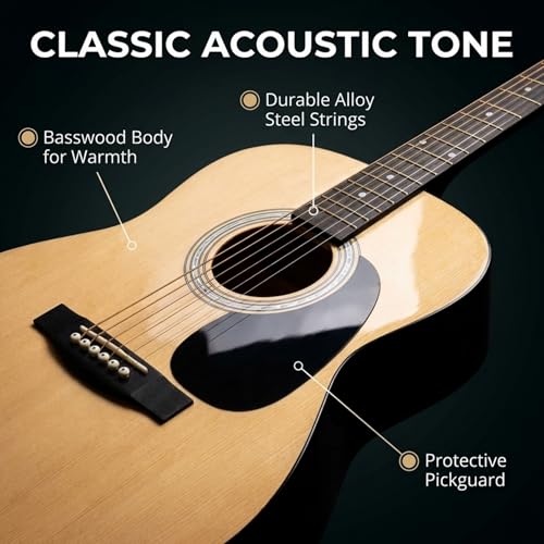 Martin Smith Acoustic Guitar Kit - Full-Size Guitar, Stand, Tuner, Bag, Strap, Plectrums & Spare Strings - 5