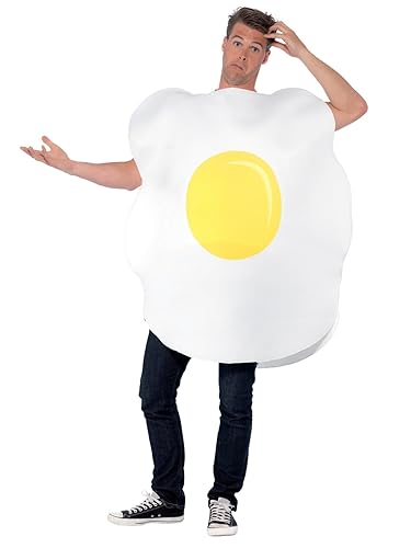 Smiffys Egg Costume, White with Printed Tabard, Funny Fancy Dress, Comedy Dress Up Costumes - One Size
