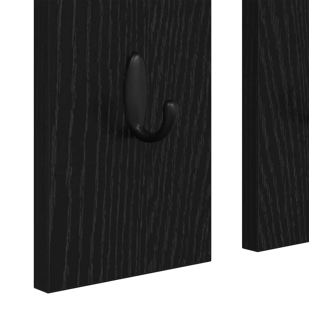Perchero de pared con estante de roble negro 84 x 10 x 80 cm | Madera multicapa, ganchos de metal, con espejo, soporta hasta 20 kg, fácil limpieza