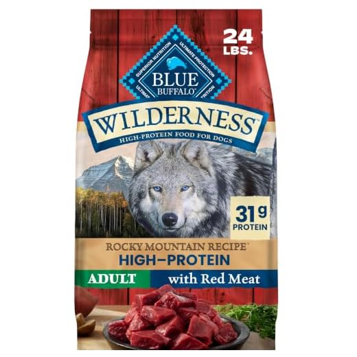 Blue Buffalo Wilderness Rocky Mountain High-Protein Adult Dry Dog Food Wholesome Grains Red Meat, 24lb. Bag