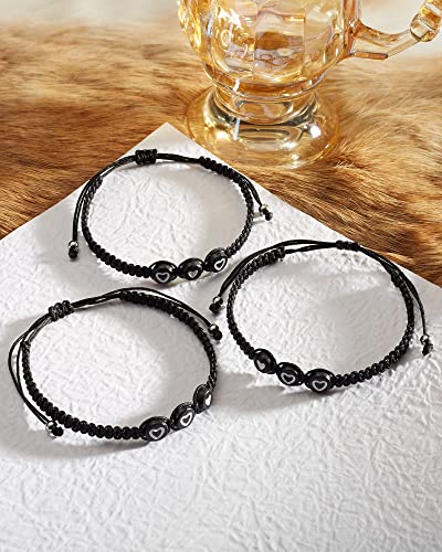 Image of Braided Rope Bracelet Adjustable Jewelry for Family Sisters Mom Grandma BFF | Adjustable black woven rope bracelets with personalized letter engraving.gifts for family, sisters, grandma & best friends