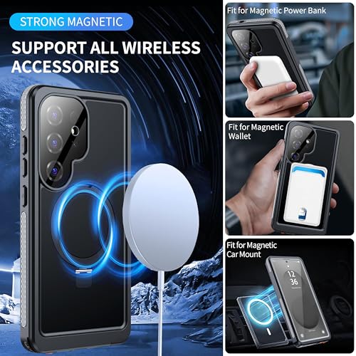 Image of ANTSHARE IP68 Waterproof Case for Samsung Galaxy S25 Ultra [2025] - with Kickstand - MagSafe Compatible, Built-in Screen /Lens Protector - Shockproof Full Body Protection for Swimming /Outdoor, Black