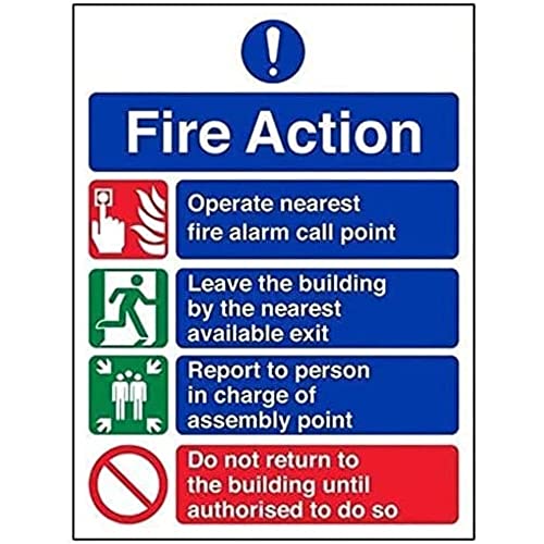 V Safety 12004AN-R General Fire Action Prohibition/Safe Sign - Portrait - 150mm x 200mm - 1mm Rigid Plastic, Blue/Green/Red