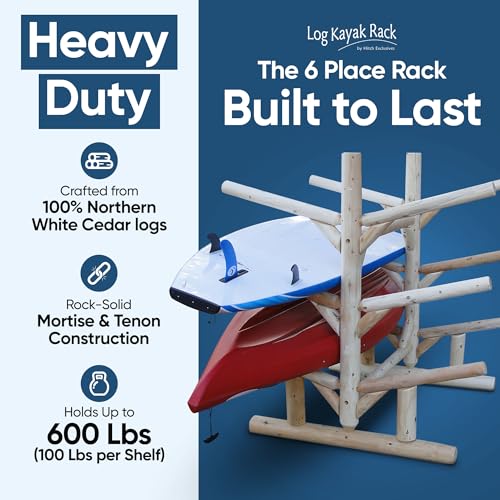 6-Place Log Kayak Rack, Freestanding Garage Kayak Storage Rack, Surfboard Stands, SUP Racks, Surfboards Steady Stand, SUP Board Stand, Outdoor Storage Racks - Unfinished - Thumbnail 3