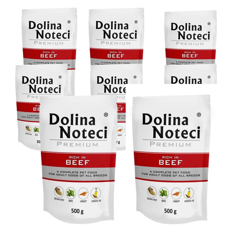 Dolina Noteci PREMIUM Wet Dog Food Variety Pack, Complete & Balanced Gluten-Free Meat-Rich Recipes, Omega-3 EPA & DHA, Digestive, Skin & Coat Support, No Artificial Colours Beef, 8x500g
