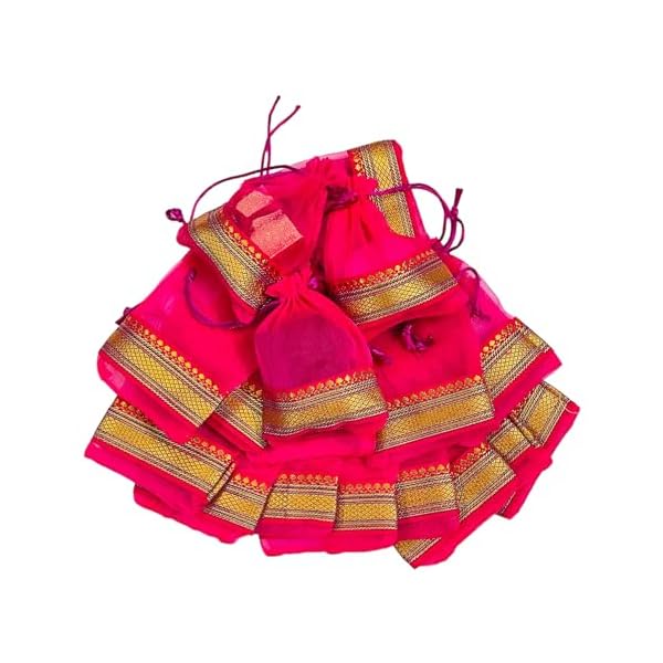 KRIWIN Pack of Thirty Small Size Silk Organza Potli Gift Bags Coin Bags(15 X 10 cm) Drawstring Closure (Magenta)