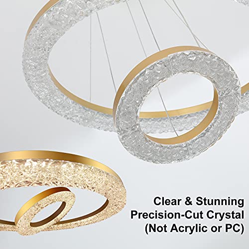 Joyxeon 2 Ring Gold Crystal Chandelier Led Integrated, Dimmable 3000K Warm White Ceiling Lights Fixtures, Adjustable Stainless Steel Cable Diy Design #TOP1