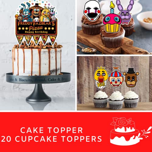 Nelton Birthday Party Supplies For Fnaf Includes Banner - Backdrop - Cake Topper - 24 Cupcake Toppers - 24 Balloons - Table Cloth #TOP5