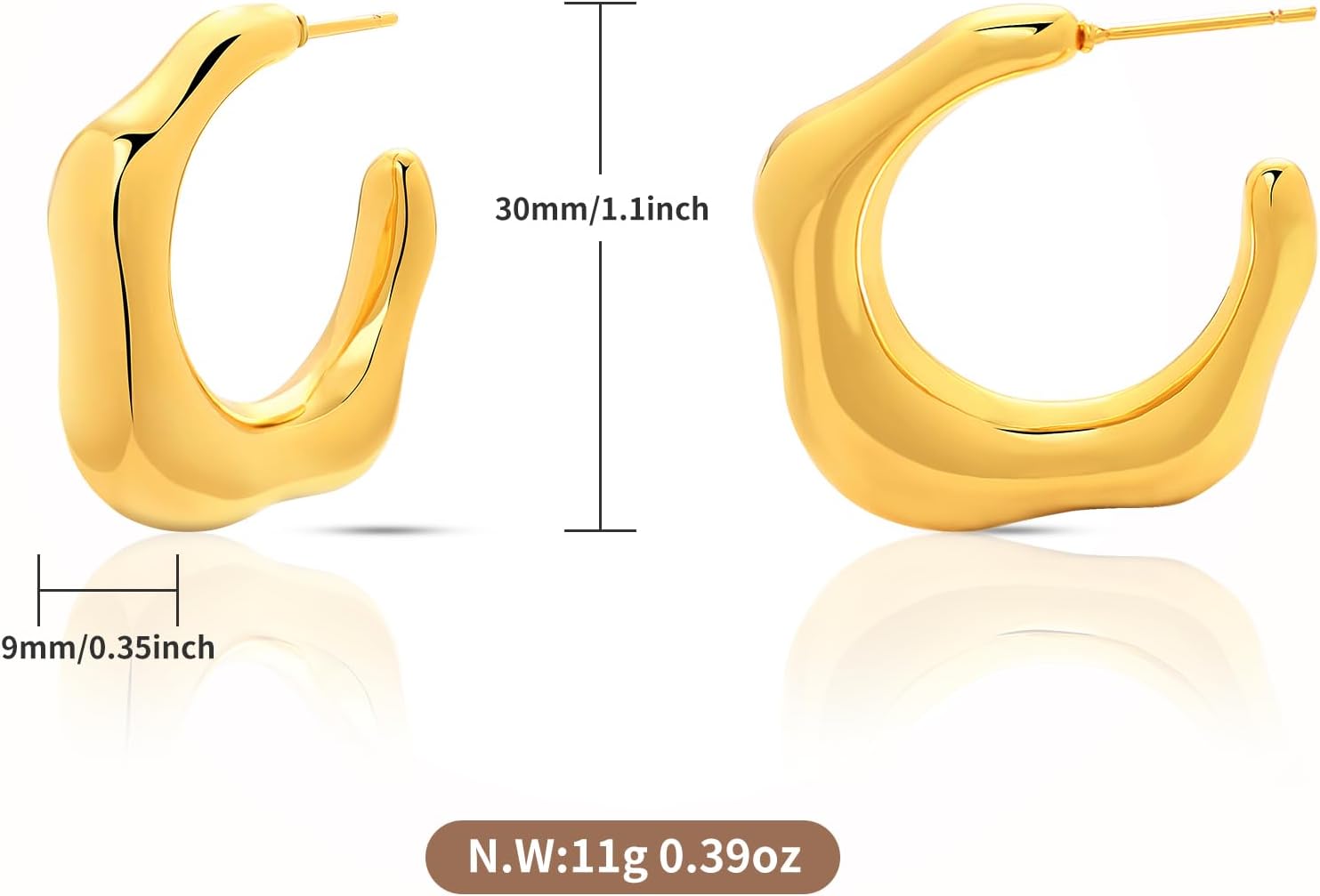 Chunky Gold Hoop Earrings for Women –14K Gold Plated Lightweight Hollow Open Hoops Earrings for Everyday Wear, Party, Wedding, Gift - Image 4