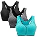 Zoerea Sports BH Damen Push Up Zip Front, 3er Pack Impact Yoga Bra, Gr.-XL: Fit 85D 90A 90B 90C 90D, Schwarz,grau und Grün