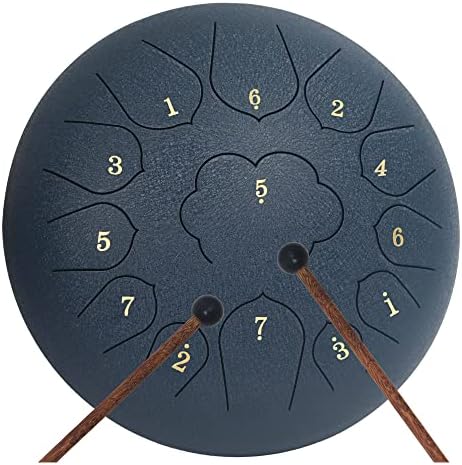 Yasisid Steel Tongue Drum 12 Inches 13 Notes Hand Pan Drum Percussion Instruments with Soft Bag, Drumsticks, Mallet Holder, Edge Strings and Dust-Free Cloth (Navy Blue)