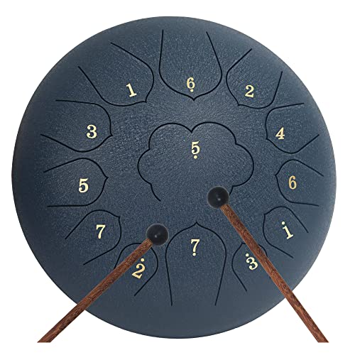 Yasisid Steel Tongue Drum 12 Inches 13 Notes Hand Pan Drum Percussion Instruments With Soft Bag, Drumsticks, Mallet Holder, Edge Strings And Dust-Free Cloth (Navy Blue) #TOP3