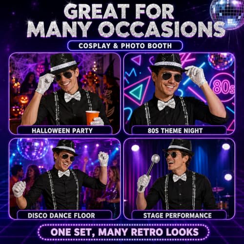 80s Disco Costume for Men, 9 Pcs Disco Outfit Accessories for Halloween - image 4