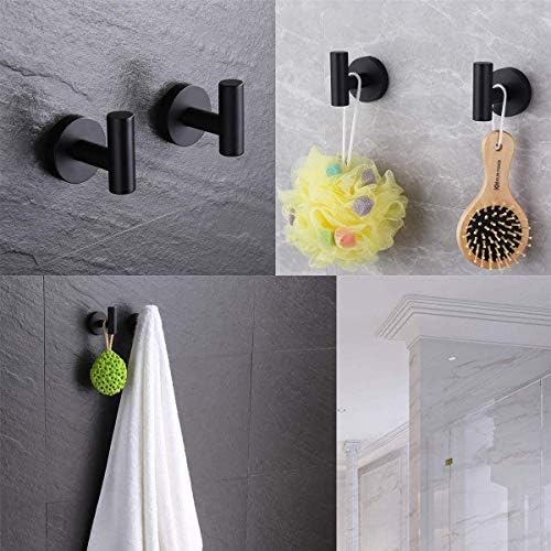 Flybath Coat Hook SUS 304 Stainless Steel Bathroom Towel Robe Hook Shower Kitchen Hanging Hooks Wall Mounted, Matt Black - 2 Pack