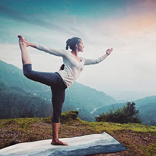 Qiyi Large Yoga Mat Towel With Corner Pockets, Non Slip Sweat Absorbent Hot Yoga Towels, Soft Yoga Blankets With Travel Bag, Skidless Mat Cover For Workout, Gym, Fitness - 74"X26", Watercolor Mountain #TOP7