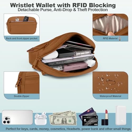 Image of YFWE Clip and Go Strap for Phone with Wallet Crossbody, Adjustable Phone Lanyard with Detachable RFID Wristlet Wallet, Pattern Strap - Bronze(L)