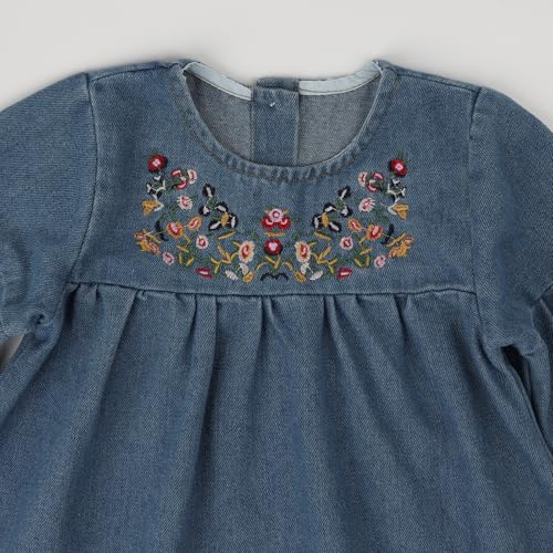 HOOLCHEAN Toddler and Little Girls Denim Embroidered Long Sleeved Dress Kids Playwear3