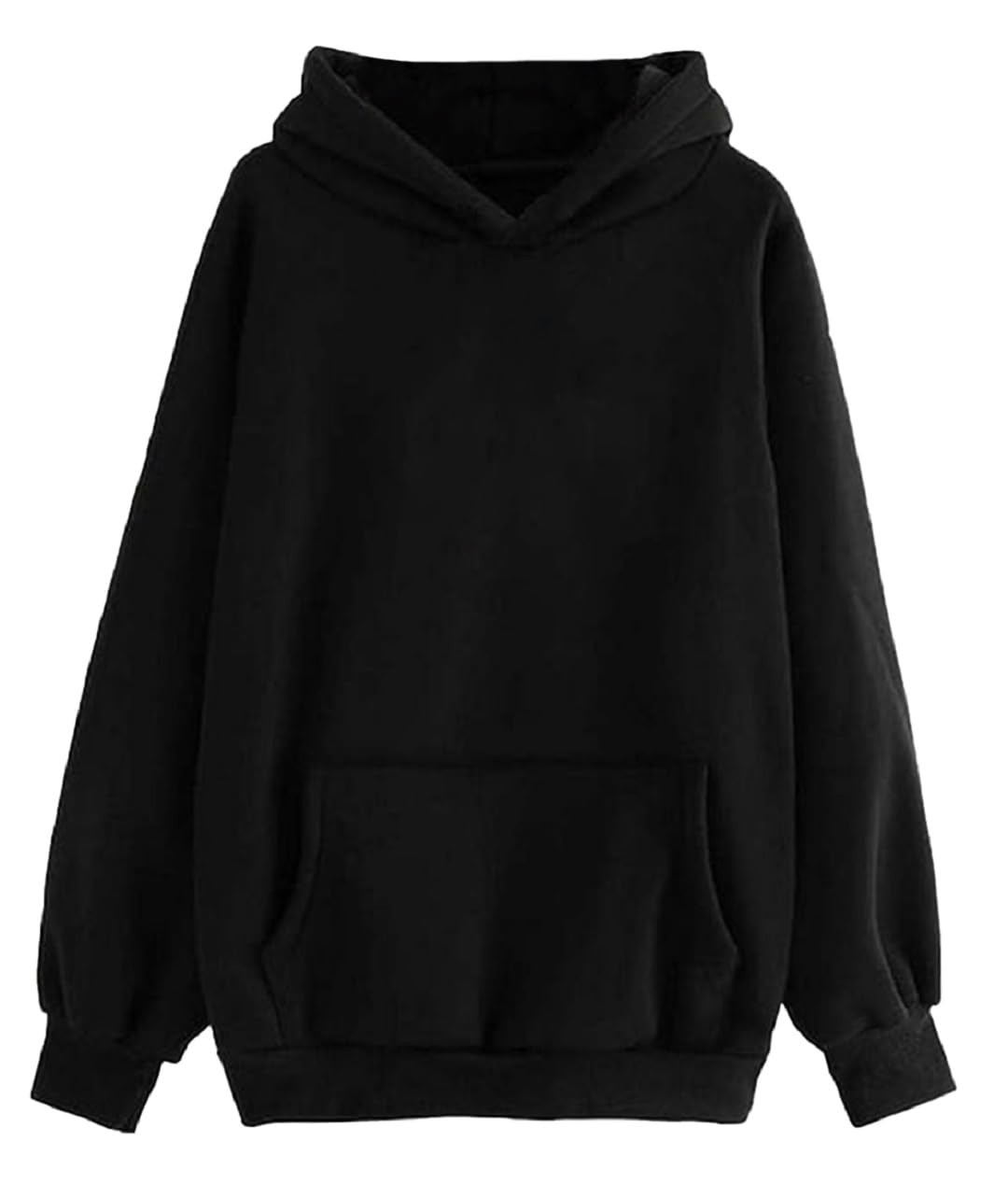 leotude Women's LoopKnit Oversized Round Neck Hooded Sweatshirt (Color Black)-picture-29