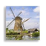 3dRose Wall Clock Silent - 10 inch - Windmill in Kinderdijk, Holland, Netherlands. - Netherlands