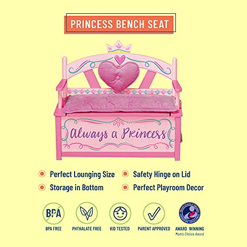 Wildkin Kids Princess Wooden Bench Seat With Storage, Toy Box Bench Seat Features Safety Hinge, Padded Backrest, Seat Cushion, And Two Carrying Handles, Measures 32 X 15.5 X 27.5 Inches (Pink) #TOP3