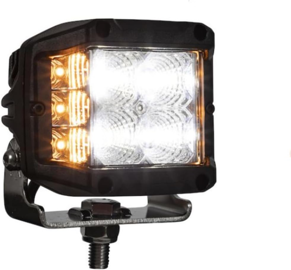 Buyers Products 1492232 LED Flood Light with Amber Strobe, 4 Inch Wide, 2400 Lumens, IP67/IP69K Waterproof, Durable Die Cast Aluminum Housing, for Trucks, Trailers, ATVs