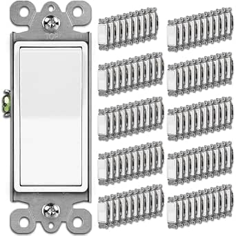 BESTTEN 100 Bulk Single-Pole Decorator Light Switch, Paddle Wall Switch