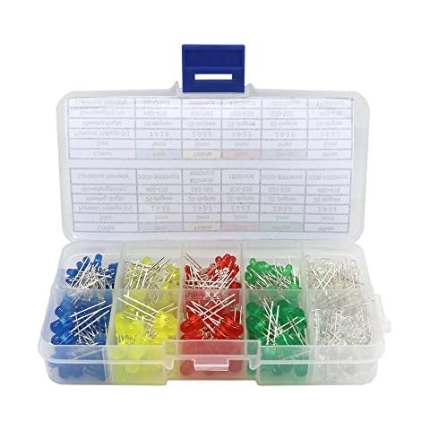 Ardest LED Light Emitting Diodes 3mm 5mm Round Diffused LED Lamp Assortment Kit Electronic Parts 5 Colors(White/Red/Yellow/Green/Blue)300Pcs for DIY, Arduino Project and Science Experiment DIY Cover