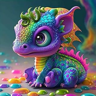 DAERLE DIY 5D Baby Dragon Diamond Painting by Number Kits, Dragon Crystal Rhinestone Diamond Embroidery Paintings Pictures Arts Craft for Home Wall Decor 30x30cm