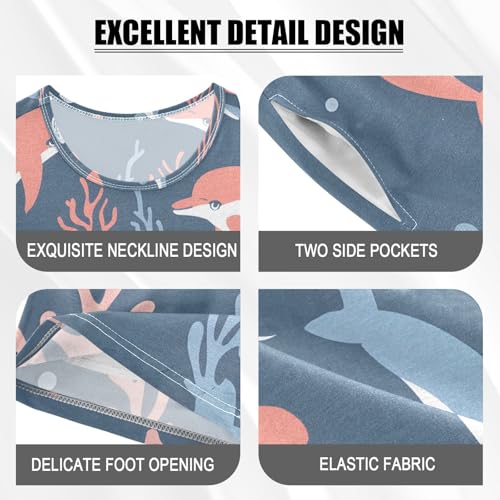 ALAZA Dolphin Coral Reef Cartoon Blue Pajamas Short Sleeve 2 Piece Sleepwear Top and Bottom Pajama Set Unisex4