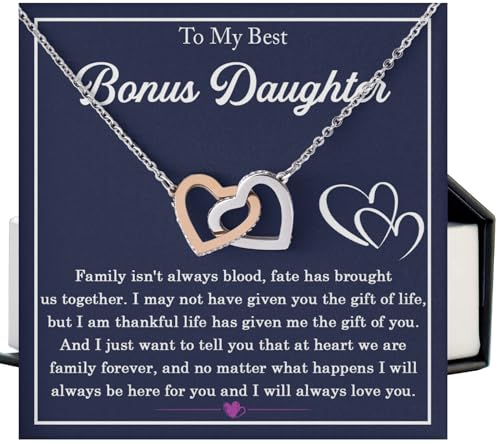 To My Bonus Daughter Necklace, Stepdaughter Gifts from Stepmom, Stepdaughter Gifts from Stepdad, Christmas Gift for Bonus Daughter To My Beautiful Bonus Necklace Unbiological
