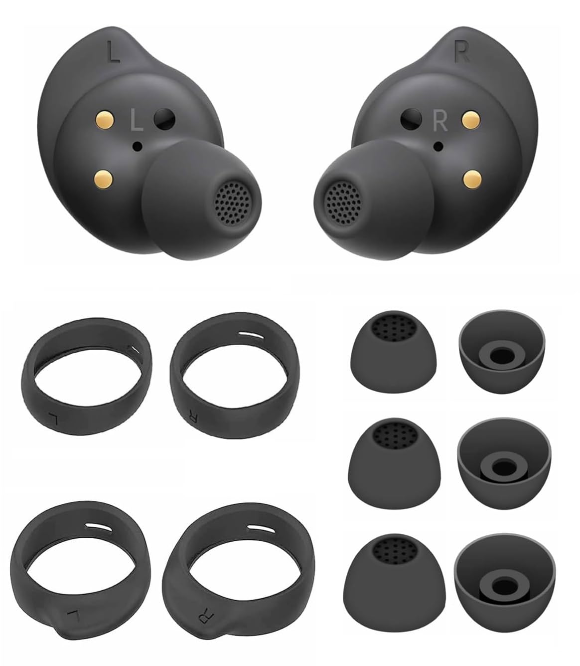 ALXCD Eartips Compatible with Galaxy Buds FE SM-R400, S/M/L 3 Pairs Soft Silicone Ear Tips & 2 Pairs S/L Sizes Earhooks, Compatible with Galaxy Buds FE SM-R400 4+6 Black sml-image-6